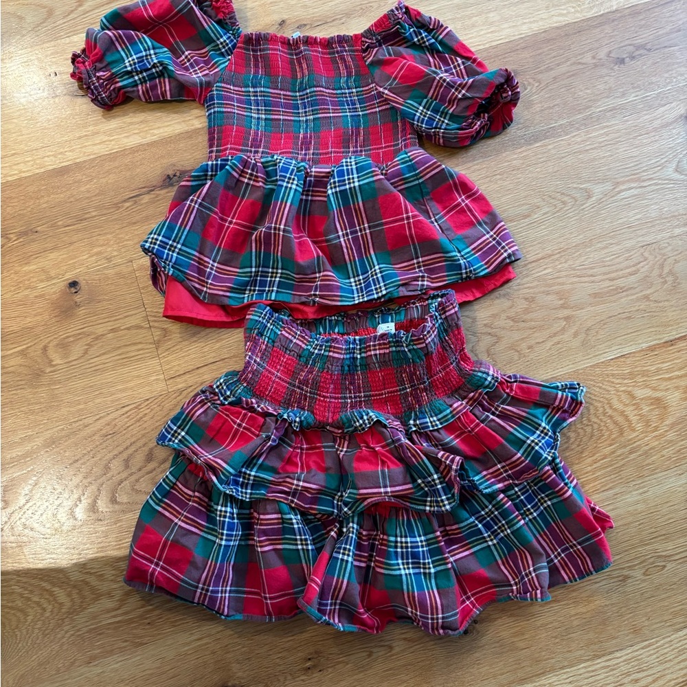 Janie and Jack Red Smocked Plaid-Trim Dress